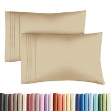 2 Pack King Size Pillow Covers, Luxury Hotel Grade, Stain Resistant, Beige