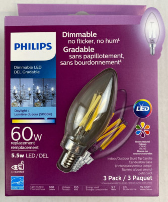 Philips 60W Replacement 5.5W LED daylight Light Chandler Dimmable E12