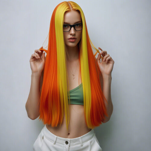 Long Straight Orange Yellow Lace Front Synthetic Hair Wig Heat Resistant Fashion