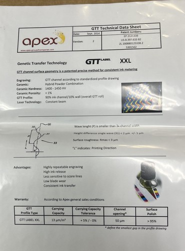 Apex Ceramic Coated Laser Engraved Anilox Roll, GTT Type XXL - Picture 3 of 4