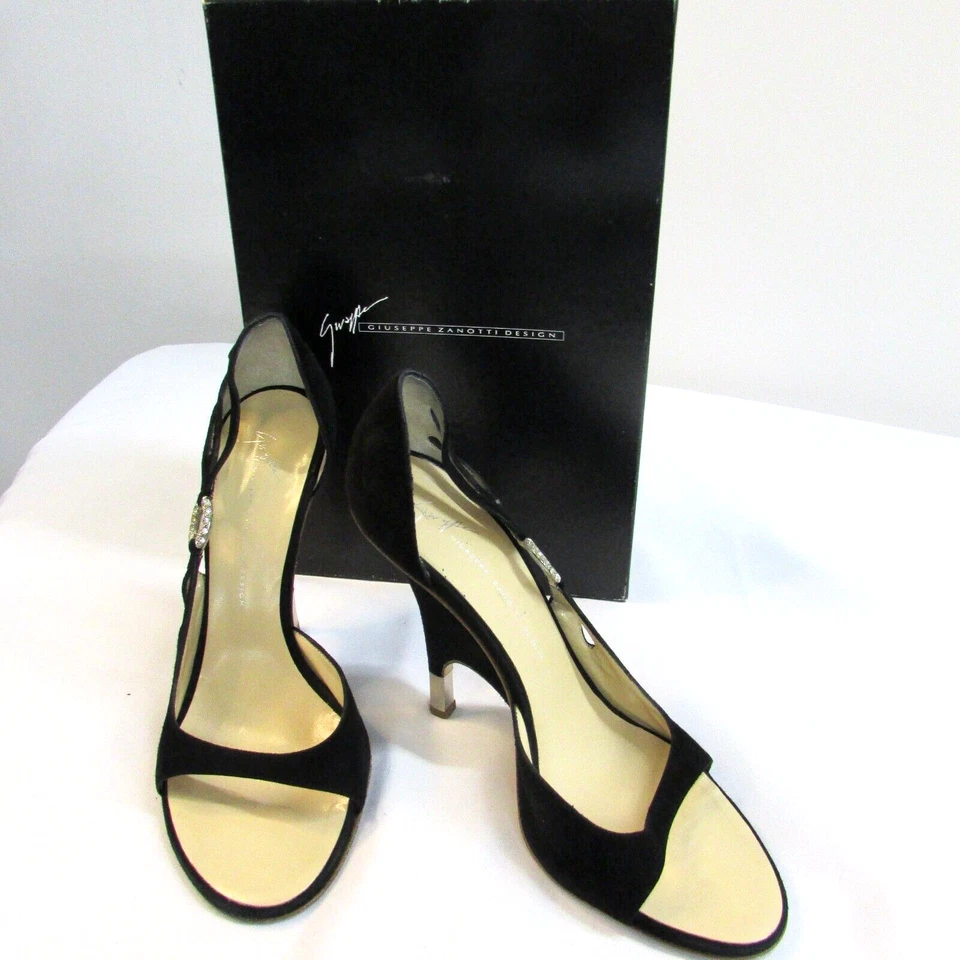 Giuseppe Zanotti дизайн, женщин черный подлинный замшевый каблук Elle 110 Sandlo размер 7,5 - Изображение 2 из 4