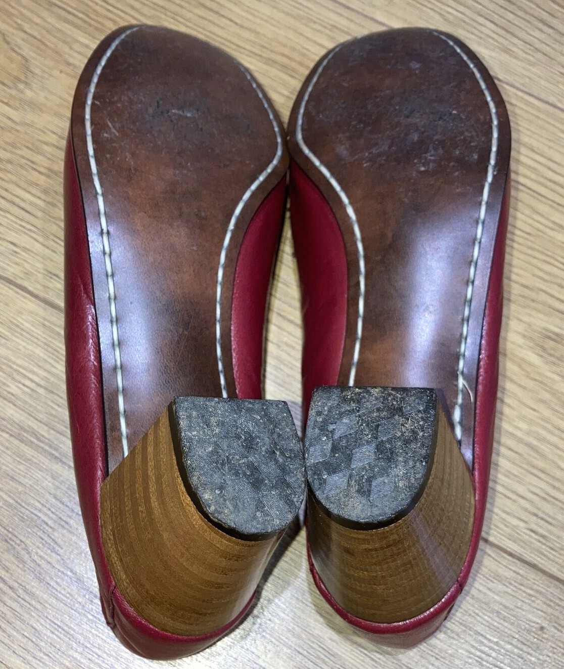 Vintage 1970s/1980s Red Leather Tassel Loafers by Morlands, Stack Heels, UK 5 9