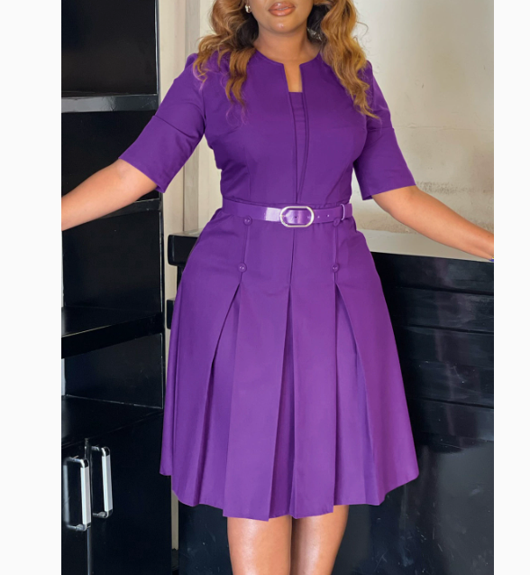 Womens 2025 Fashion V Neck 1/2 Sleeve Belt Knee Length Womens 2025 Fashion V Neck 1/2 Sleeve Belt Knee Length