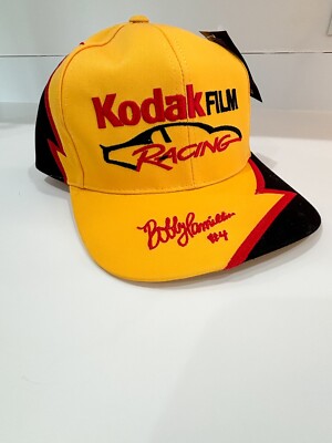 90s Kodak Film Racing Bobby Hamilton Checkered Flag Snapback Hat NASCAR  Vintage