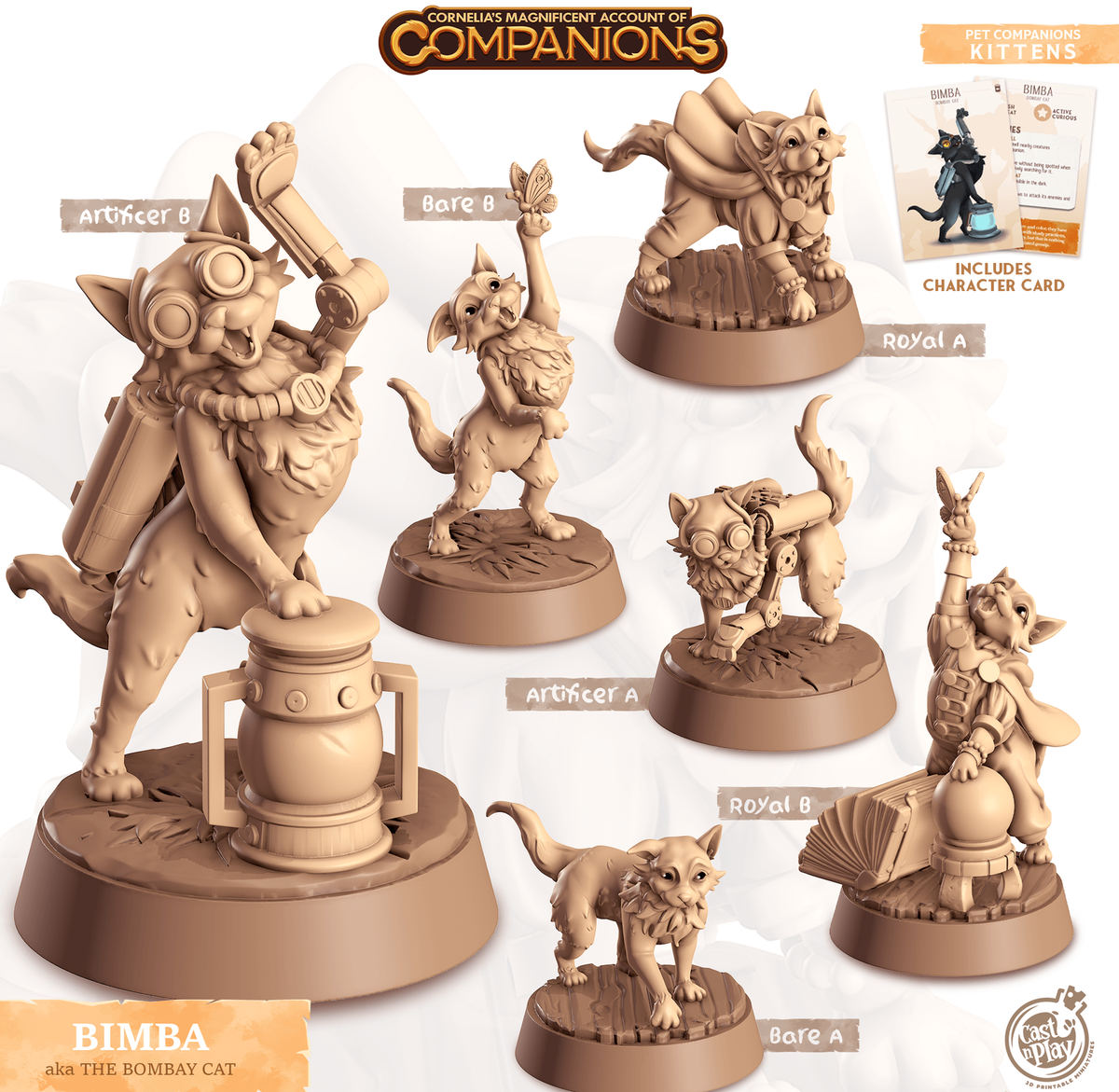 3D Printed Cast n Play Bimba Bombay Cat Companions 28mm 32mm D&D