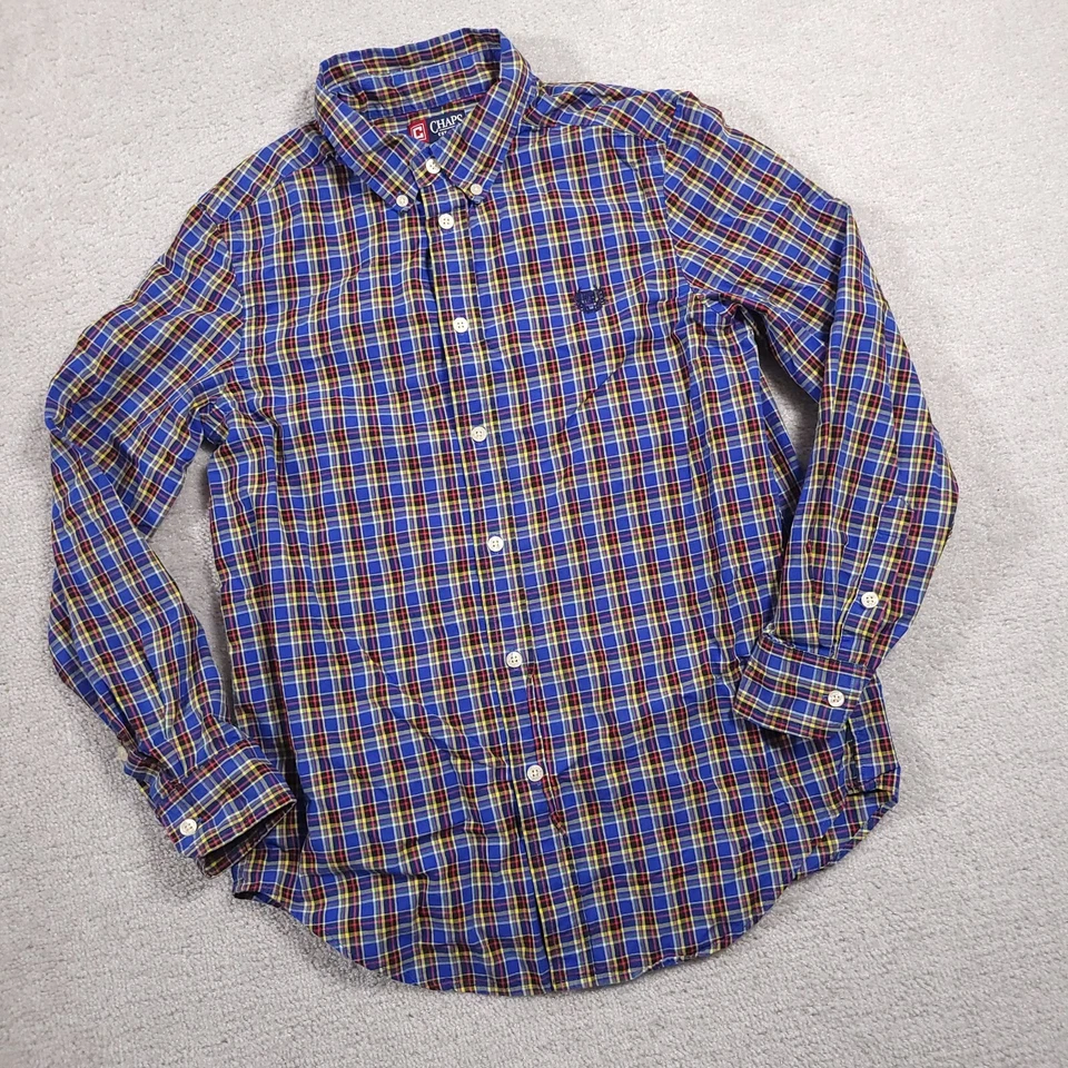 Chaps Button Down Shirt Boys Youth Large 18 20 Blue Check Long Sleeve - Image 2 of 4