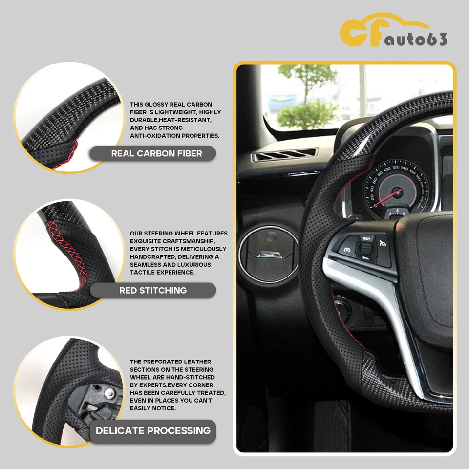 Real Carbon Fiber Sport Steering Wheel Fit Chevrolet Camaro 2012-2015 ZL1 SS - Image 3 of 4