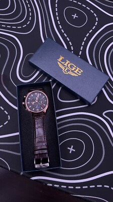 LIGE Watch Men s Stylish Automatic Leather Watch Stainless Steal Black Dial