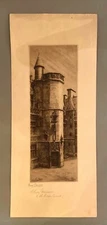 LUCY GARNOT - Antique Architectural Etching - Cluny Museum - signed & unframed
