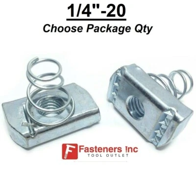 GENERIC 1/4-20 Spring Nuts (Short Spring) for Unistrut Channel #4133 P4006-EG Zinc / EG