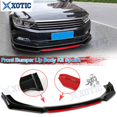 Front Bumper Lip Spoiler Splitter w/ RED For VW Jetta Golf MK5 MK6 MK7 MK7.5 GTI
