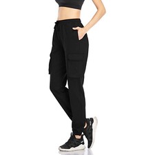 Women's Active Lounge Sweatpants Yoga Jogger Cargo Pants With Pockets Black XXL