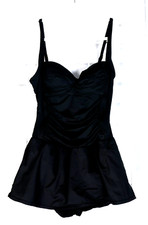 Rose Marie Reid Womens M Black Padded Bra SWIMSUIT w/Ruched Front Middle