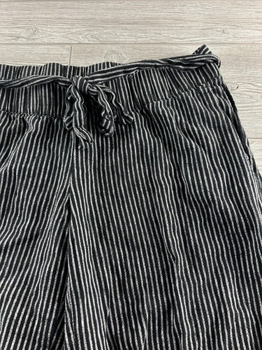 Gap Pants Womens Size M Black Striped Wide Leg Cropped Pleated Linen Blend - Picture 2 of 10
