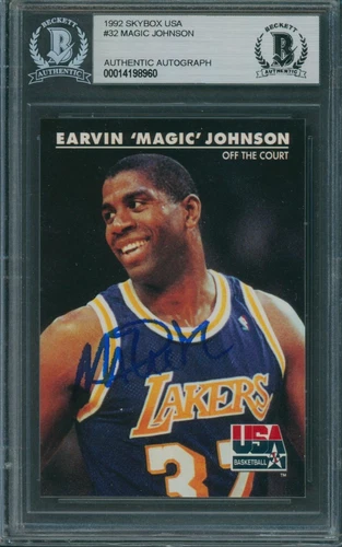 1992 Skybox USA #32 Magic Johnson Beckett Authentic Autograph Signed *8960