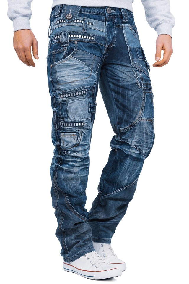Jeans Uomo Kosmo Lupo Cargo Star Pantaloni Denim Zipper Alla Moda