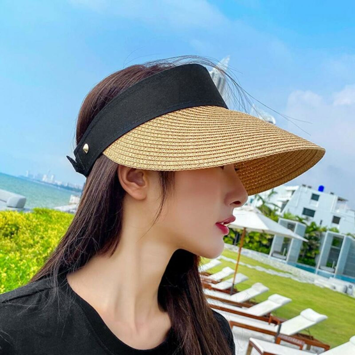 Fashion For Women Summer Straw Hat Visor Wide Brim Open Sun Cap