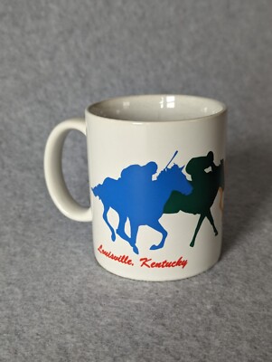 Vintage Louisville Kentucky Derby Museum Coffee Mug Jockey Horse Color Blocking