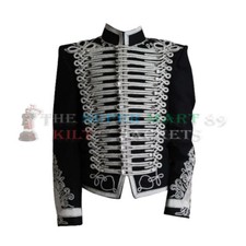 Black Military Hussar Jacket Mens Uniform Dolman Braid Collar Napoleonic Jacket