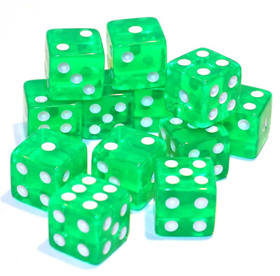New Set of 12 Translucent 16mm Dice   5/8'' Standard Game Dice - Green