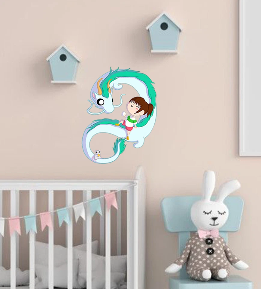 Calcomanía de pared de dragón de anime, calcomanía de criatura de anime de sala de estar, pegatina de niña de anime Foto 3 de 4