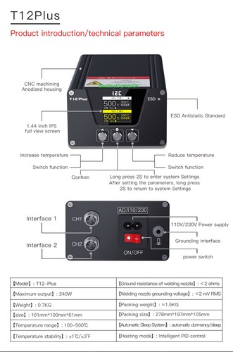 T12 Plus Dual Handle 240W Intelligent Soldering Station Color Led Display UK i2C - Picture 2 of 12