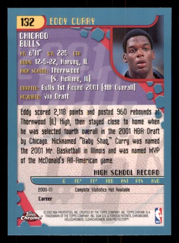 2001-02 Topps Chrome #132 Eddy Curry RC - Picture 2 of 2