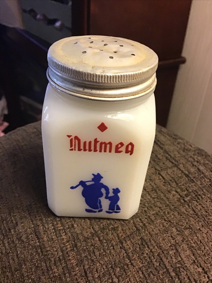 Vintage Hazel Atlas Milk Glass Dutch Man & Boy Dove Spice Shaker
