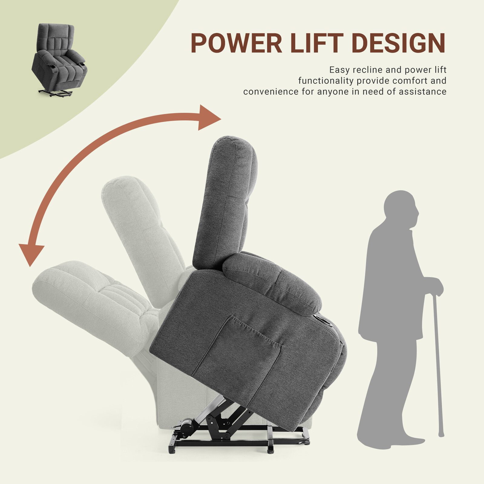 Reclining Massage Chair with Adjustable Electric Power Lift Chair/Remote Control