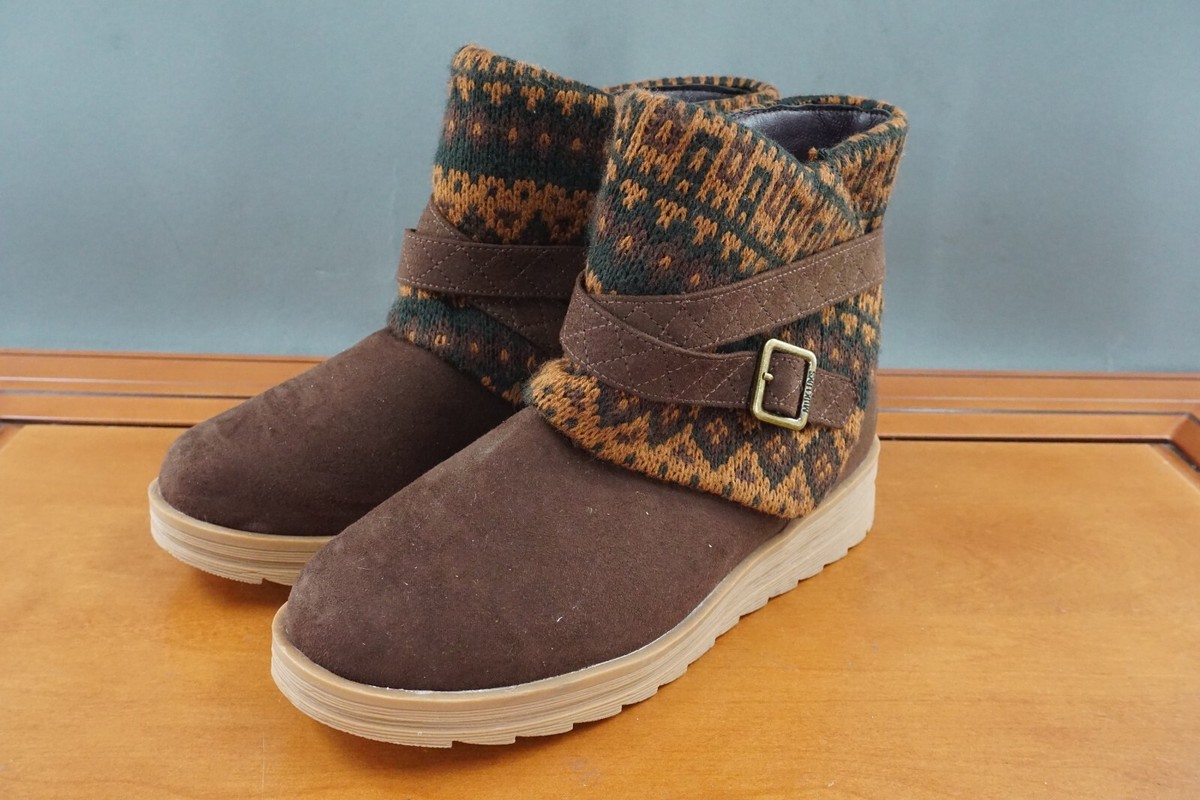 Muk Luks Natalie Naomi Shoe Womens W Brown Faux Suede Blanket