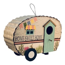 Home Sweet Home Camper Hanging Birdhouse Metal Wooden RV