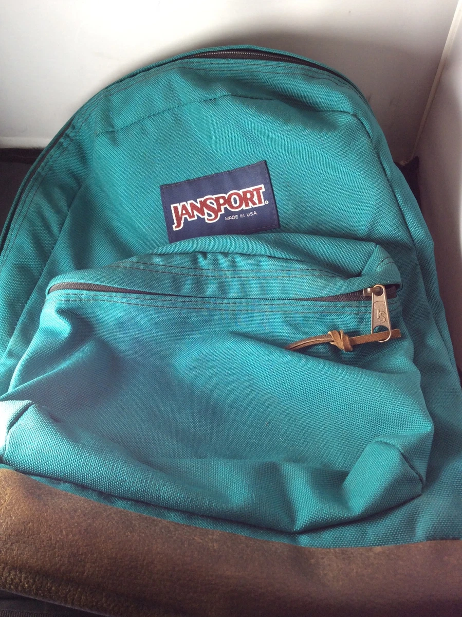 Vintage 1992 JanSport Backpack Teal with Leather Bottom (Made In USA) HTF  COLOR