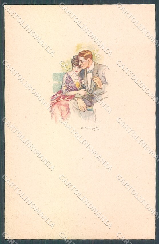 Artist Signed Bompard Lady Romantic Couple serie 548M-3 postcard HR3503