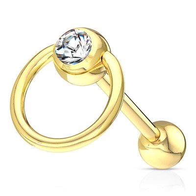 Tongue Piercing Slave Gold Steel Crystal