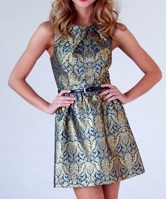 Single NWT Gold & Blue Jacquard Dress with Belt Size 8, Size 12 | eBay Single NWT Gold & Blue Jacquard Dress with Belt Size 8, Size 12 | eBay