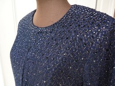NEW 2595 St. John Couture 8 Knit Jacket Beaded Metallic Texture Navy Caviar