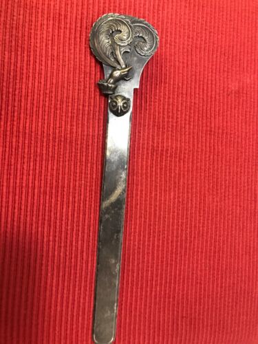 RARO coltello di carta placcato argento tornitore Art Nouveau apri lettere mano-gufo-ferro di cavallo - Foto 5 di 10