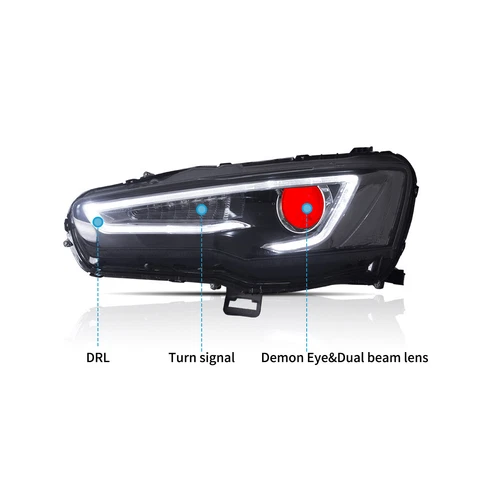 Blackout Vland LED Headlights For 2008-2017 Mitsubishi Lancer EVO X W/Demon Eyes - Bild 6 von 12