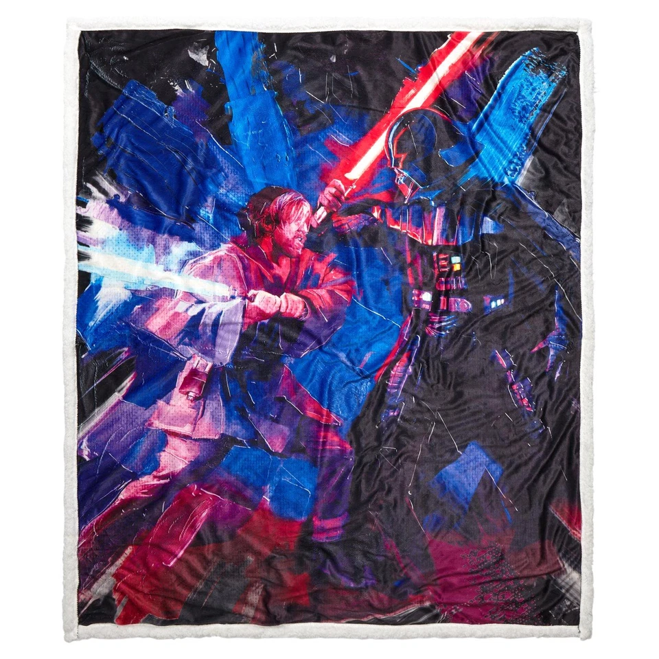 Star Wars Obi-Wan vs Darth Vader Silk Touch Sherpa Throw Blanket 50x60 Inch Rare - Image 2 of 4