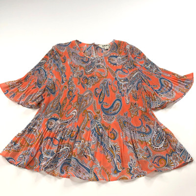 Boden US 6 Flutter Sleeve Plisse Paisley Pullover Top Blouse Orange MINT T1356