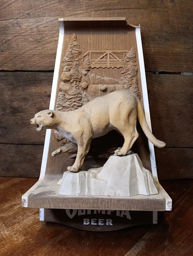 VINTAGE 1970'S OLYMPIA BEER 3D MOUNTAIN LION BAR SIGN