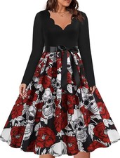 Langärmliges Kleid Damen mit Totenschädeln ...