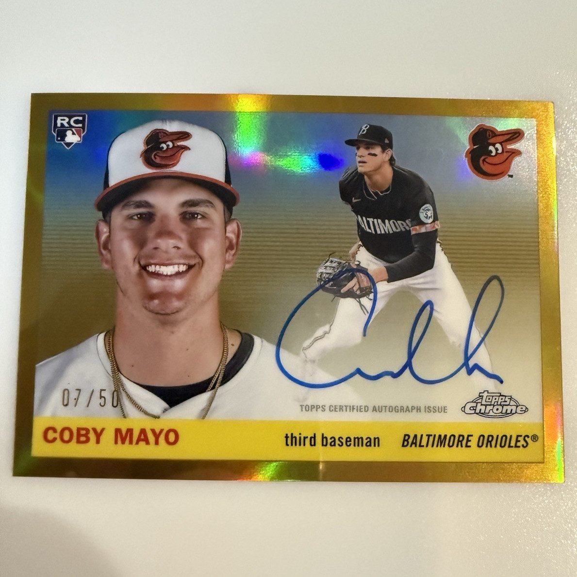 Topps 2025 Chrome Platinum Coby Mayo Orioles RC Auto Gold Refractor /50