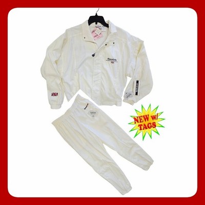 Vintage Reebok Men M NWT Cream Nylon Tracksuit Union Jack Teflon 2 Piece Set