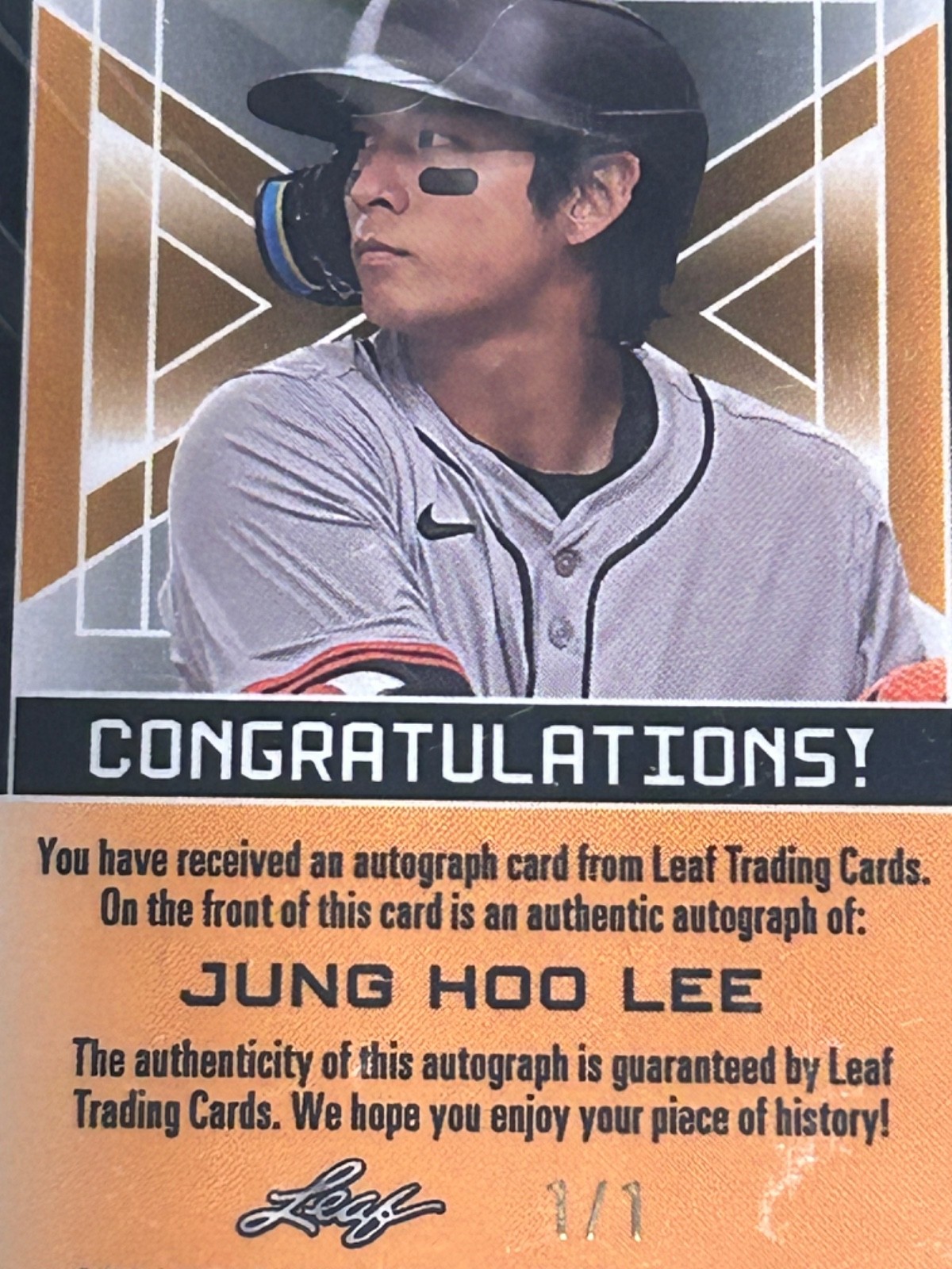 #1/1 JUNG HOO LEE AUTO LEAF VALIANT EFFORT GOLD PRISM AUTOGRAPH GIANTS SSP 1/1 ! view 16