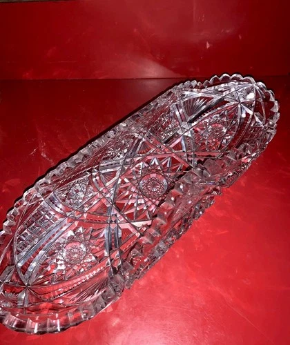 American Brilliant Period Cut Glass Unique Shaped Banana Bowl Truly Unique