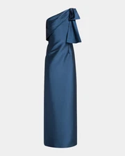 NEW, Sachin & Babi Bonnie Bonnie Bow Shoulder Gown in Steel Blue Sz 6 #LD88