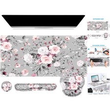 Ergonomic XXL Mouse Pad Set with Wrist Support  Coaster in Pink Floral Design