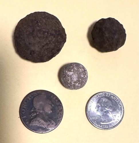 1770 British Coin, Grape Shot & Musket Ball dug Next to Saratoga Battlefield NY