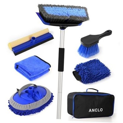 62'' Car Wash Brush with Long Handle, Scratch-Free Car Wash Mop Kit with Wheel 